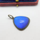 TLM Sterling Silver Morpho Butterfly Wing Deep Blue Pendant Antique c1920