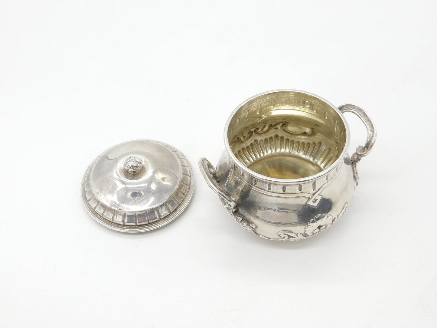 Victorian French 1st Standard .950 Silver Floral Lidded Sugar Bowl Antique c1860