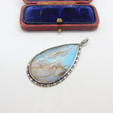 Large Sterling Silver Morpho Butterfly Wing Drop Pendant Antique c1920 Art Deco