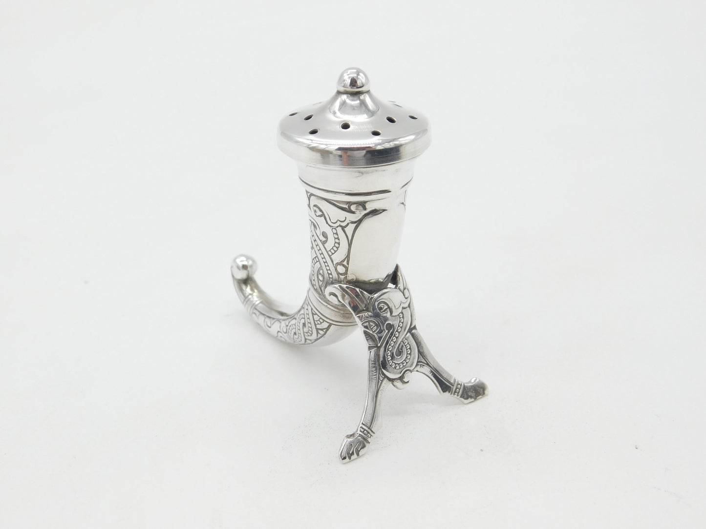 Norwegian Sterling Silver Viking Horn Form Pepper Shaker Magnus Aase c1920