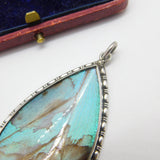 Large Sterling Silver Morpho Butterfly Wing Drop Pendant Antique c1920 Art Deco