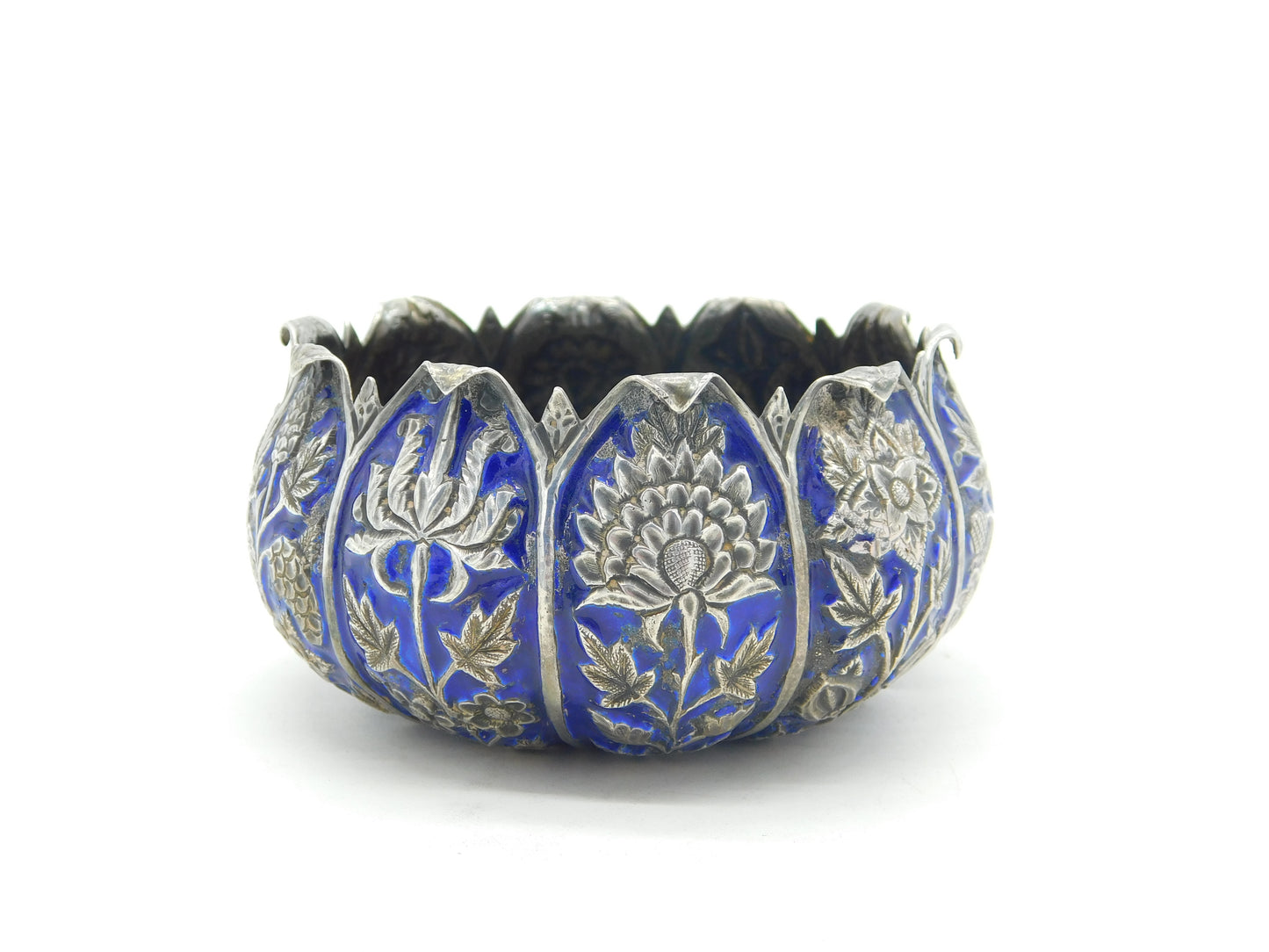 19th Century Indian Kutch Sterling Silver Enamel Sugar Bowl Antique c1880