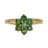 9ct Yellow Gold & Emerald Floral Cluster Ring Vintage 1972 London