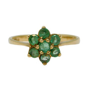 9ct Yellow Gold & Emerald Floral Cluster Ring Vintage 1972 London