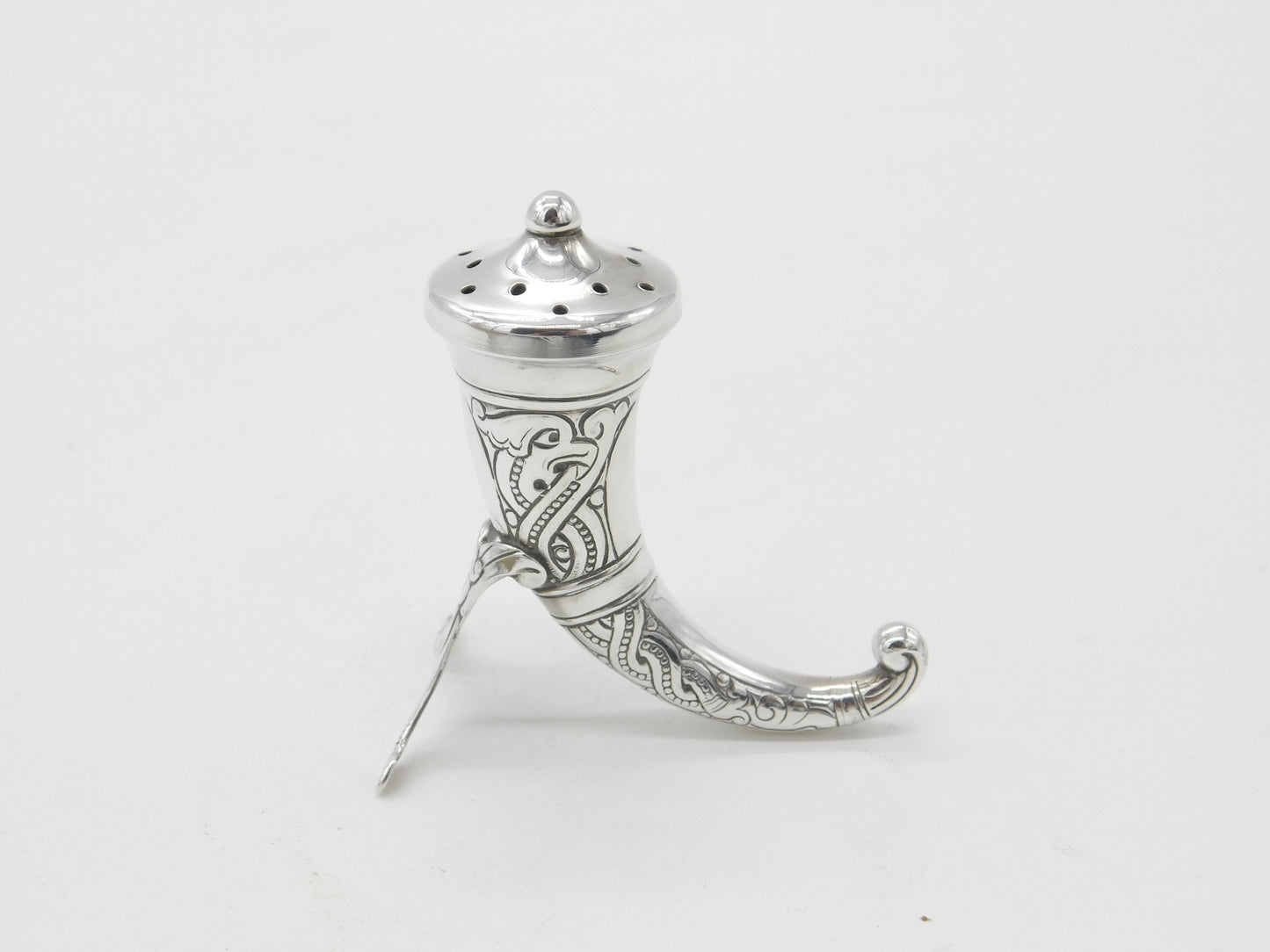 Norwegian Sterling Silver Viking Horn Form Pepper Shaker Magnus Aase c1920