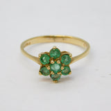 9ct Yellow Gold & Emerald Floral Cluster Ring Vintage 1972 London