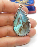 Large Sterling Silver Morpho Butterfly Wing Drop Pendant Antique c1920 Art Deco