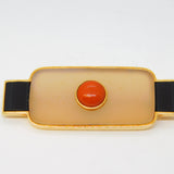 Nuria Ruiz 18ct Yellow Gold Mounted, Onyx, Agate, Jasper Deco Style Brooch Vintage