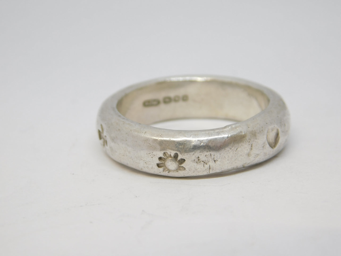 Amanda Mansell Sterling Silver Flower & Cross Band Ring Vintage 1994 London