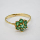 9ct Yellow Gold & Emerald Floral Cluster Ring Vintage 1972 London