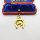 14ct Yellow Gold Horseshoe & Horse's Head Good Luck Pendant Vintage c1970