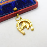 14ct Yellow Gold Horseshoe & Horse's Head Good Luck Pendant Vintage c1970