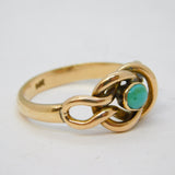 Edwardian 9ct Gold & Turquoise Lover's Knot Sweetheart Ring Antique c1910