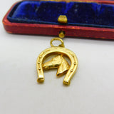 14ct Yellow Gold Horseshoe & Horse's Head Good Luck Pendant Vintage c1970