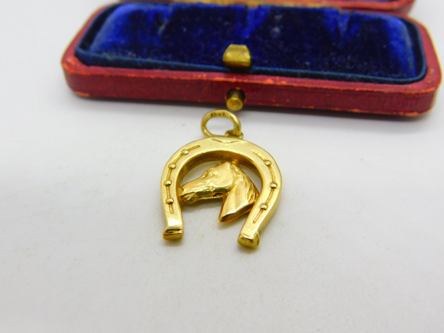 14ct Yellow Gold Horseshoe & Horse's Head Good Luck Pendant Vintage c1970