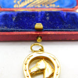 14ct Yellow Gold Horseshoe & Horse's Head Good Luck Pendant Vintage c1970