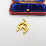 14ct Yellow Gold Horseshoe & Horse's Head Good Luck Pendant Vintage c1970
