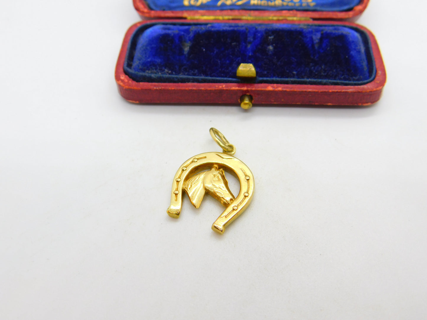 14ct Yellow Gold Horseshoe & Horse's Head Good Luck Pendant Vintage c1970