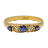 Victorian 18ct Yellow Gold, Sapphire & Diamond Boat Ring Antique c1880