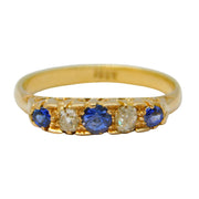 Victorian 18ct Yellow Gold, Sapphire & Diamond Boat Ring Antique c1880