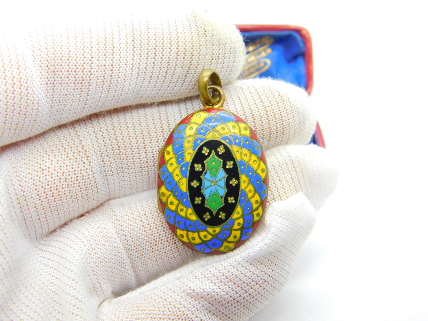 Victorian Gilt Metal Colourful Enamel Double Sided Locket Antique c1880