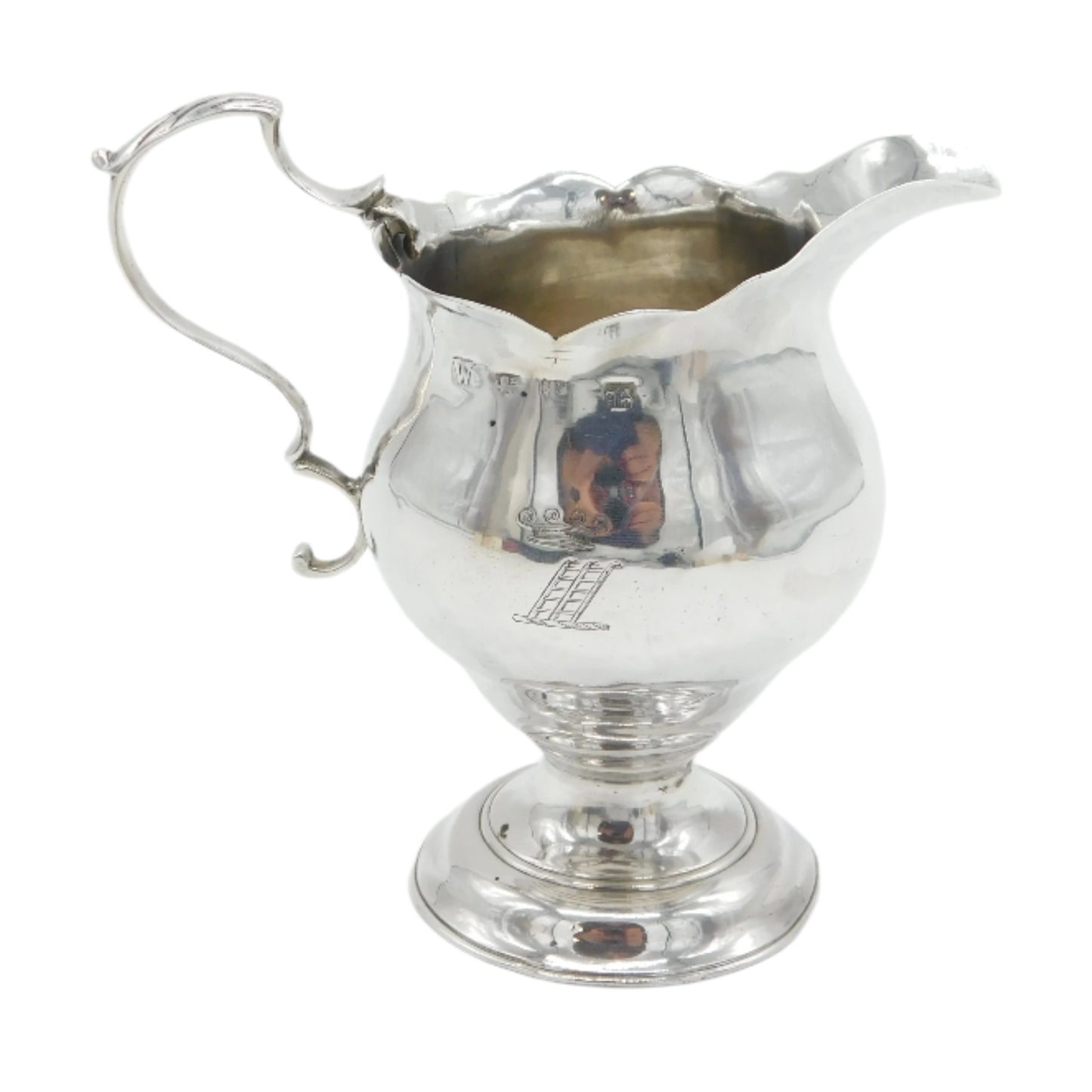 George III Sterling Silver Crested Pedestal Cream Jug Antique 1763 London