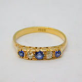 Victorian 18ct Yellow Gold, Sapphire & Diamond Boat Ring Antique c1880