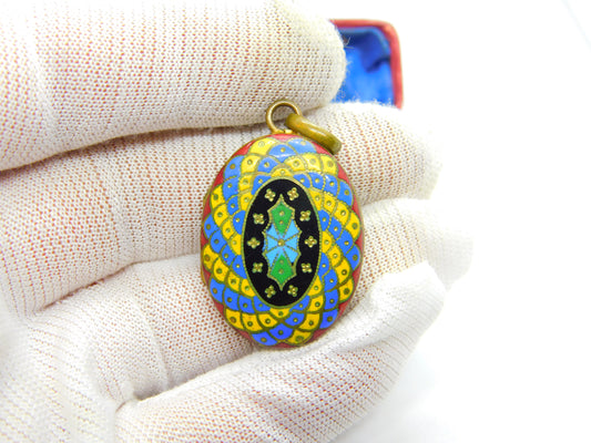 Victorian Gilt Metal Colourful Enamel Double Sided Locket Antique c1880