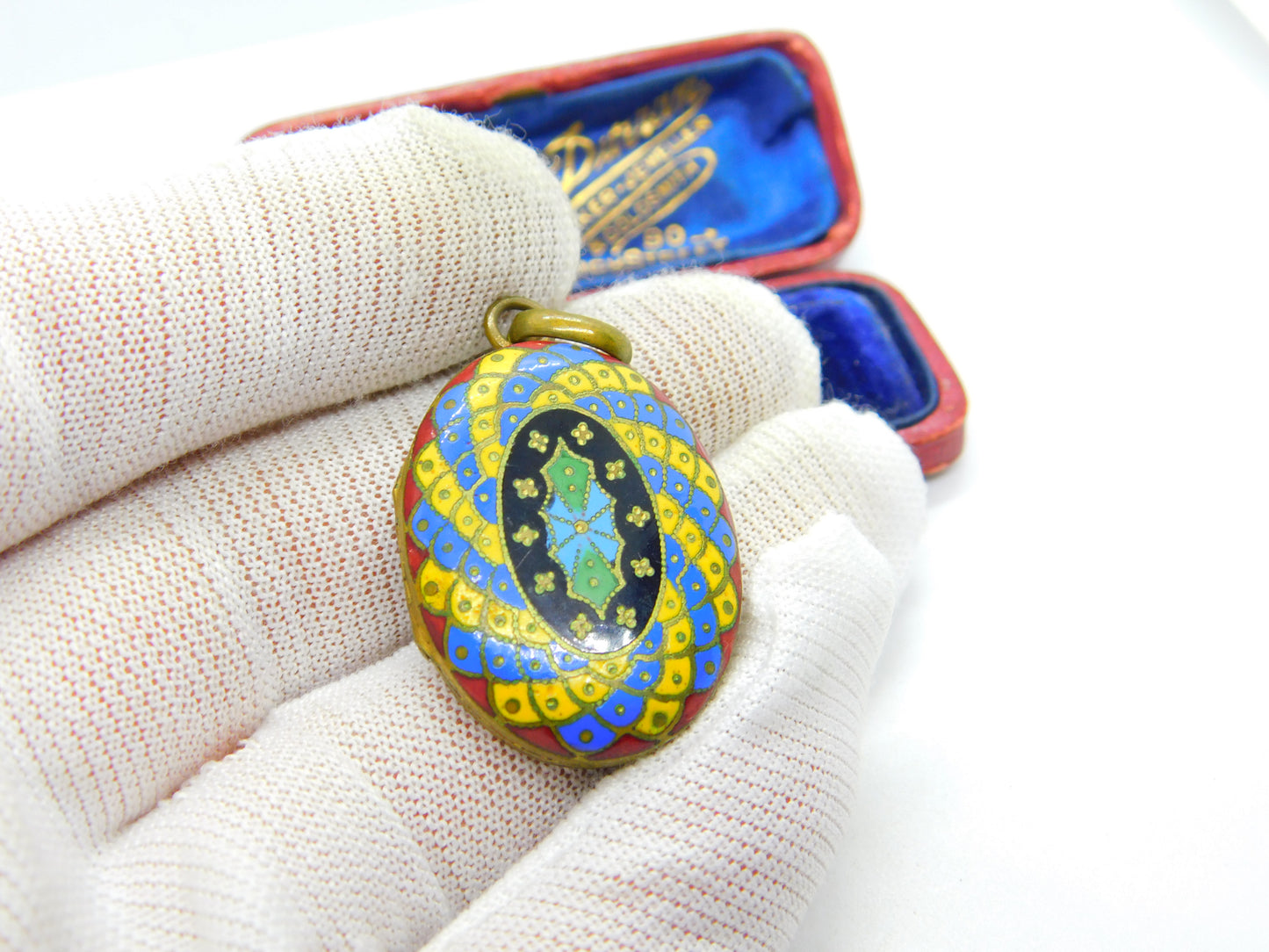 Victorian Gilt Metal Colourful Enamel Double Sided Locket Antique c1880