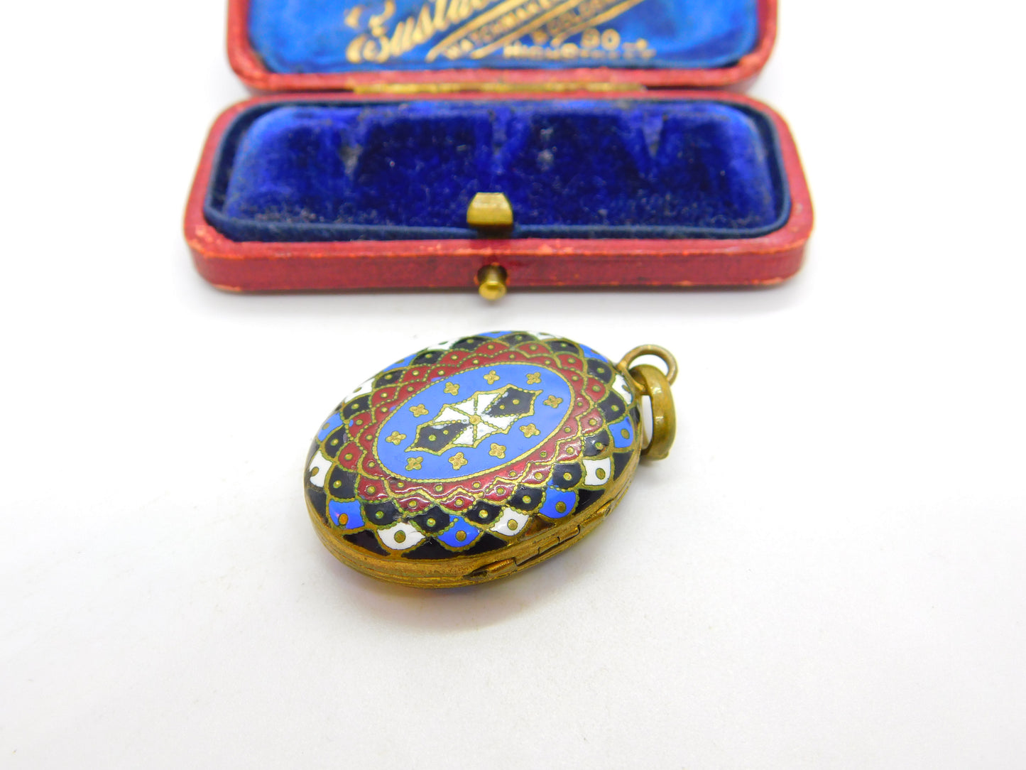 Victorian Gilt Metal Colourful Enamel Double Sided Locket Antique c1880