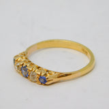 Victorian 18ct Yellow Gold, Sapphire & Diamond Boat Ring Antique c1880
