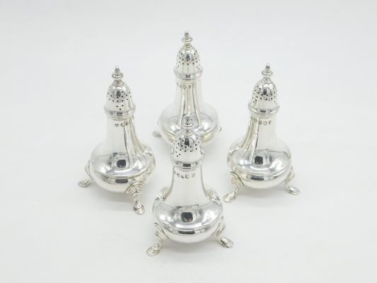 George III Four Piece Sterling Silver Pepper Shaker Set Antique 1804 London