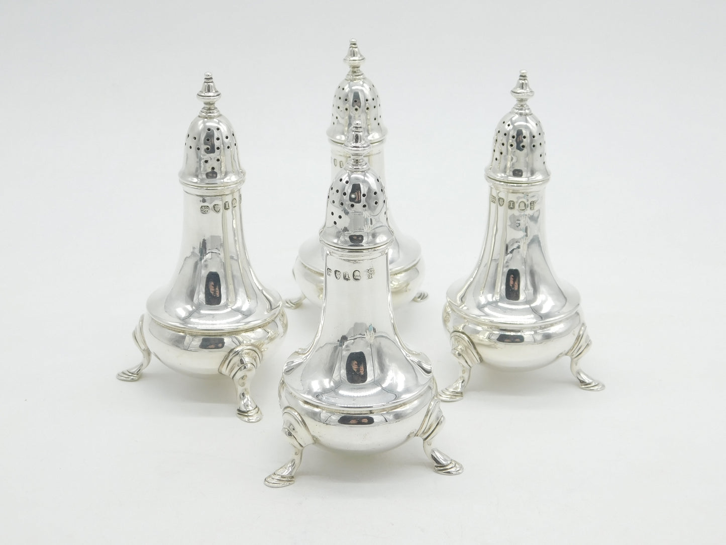 George III Four Piece Sterling Silver Pepper Shaker Set Antique 1804 London