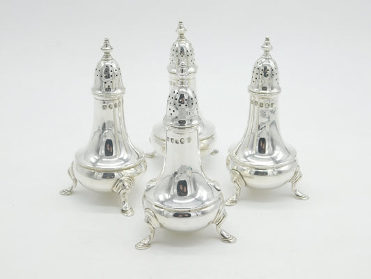 George III Four Piece Sterling Silver Pepper Shaker Set Antique 1804 London