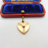 Victorian Gold Plated Heart Shaped Sweetheart Pendant with Ruby Paste c1900
