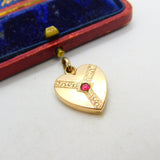 Victorian Gold Plated Heart Shaped Sweetheart Pendant with Ruby Paste c1900