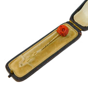Georgian Boxed 9ct Gold, Red Coral Memento Mori Skull Stick Pin Antique c1820