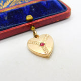 Victorian Gold Plated Heart Shaped Sweetheart Pendant with Ruby Paste c1900
