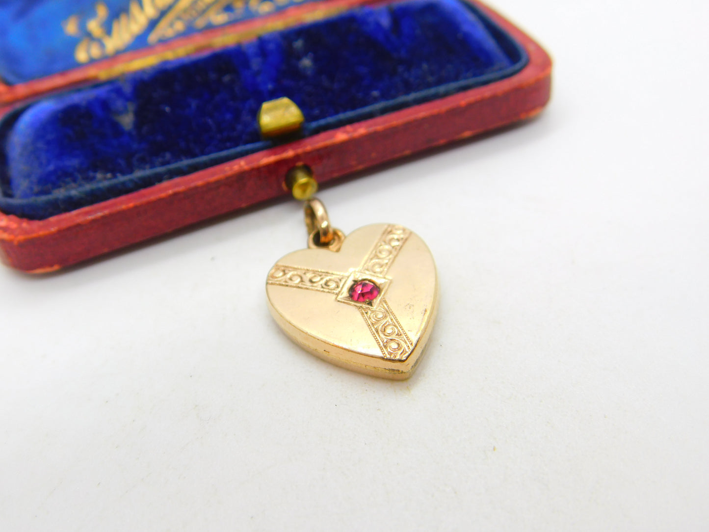 Victorian Gold Plated Heart Shaped Sweetheart Pendant with Ruby Paste c1900