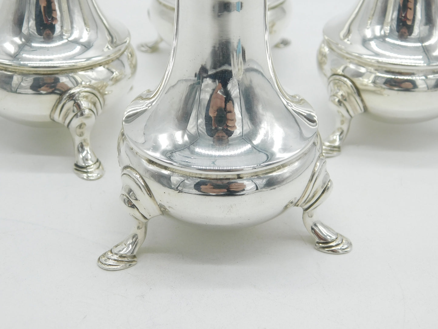 George III Four Piece Sterling Silver Pepper Shaker Set Antique 1804 London