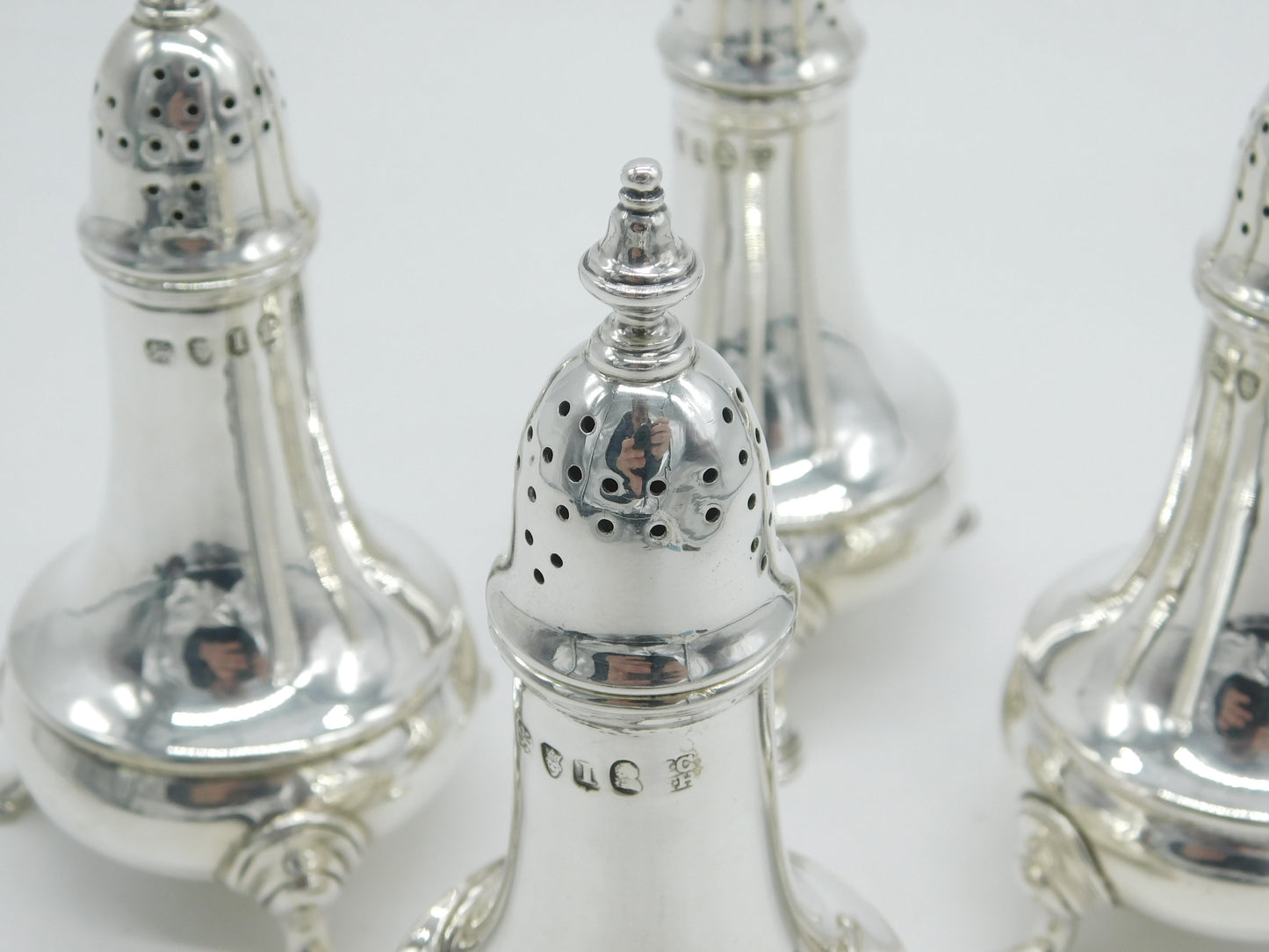 George III Four Piece Sterling Silver Pepper Shaker Set Antique 1804 London