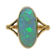 Victorian 15ct Yellow Gold & Oval-Cut White Opal Dress Ring Antique c1880
