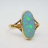 Victorian 15ct Yellow Gold & Oval-Cut White Opal Dress Ring Antique c1880