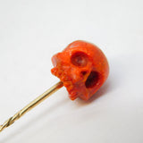 Georgian Boxed 9ct Gold, Red Coral Memento Mori Skull Stick Pin Antique c1820