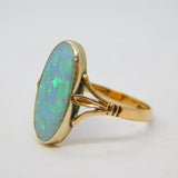 Victorian 15ct Yellow Gold & Oval-Cut White Opal Dress Ring Antique c1880