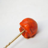 Georgian Boxed 9ct Gold, Red Coral Memento Mori Skull Stick Pin Antique c1820