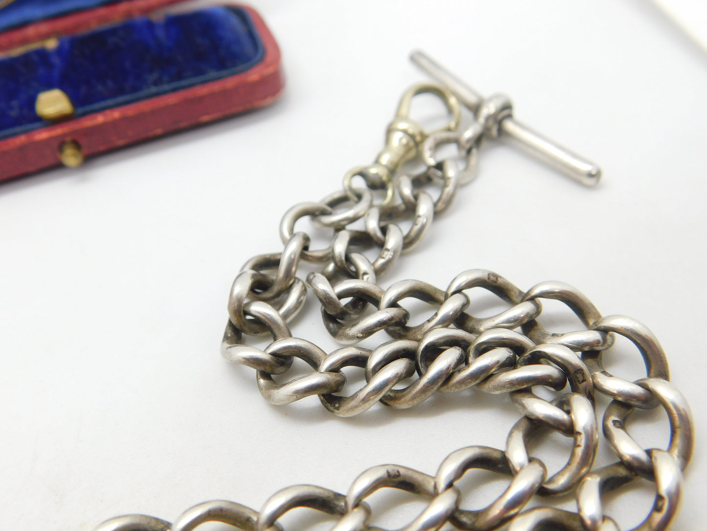 Victorian Sterling Silver Double Albert Watch Chain & Coin Fob Antique 1897