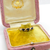 9ct Yellow Gold, Sapphire & Diamond Swirl Band Ring c1990 Birmingham