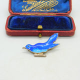 Sterling Silver & Blue Enamel Swallow Sweetheart Brooch Antique c1920 Art Deco