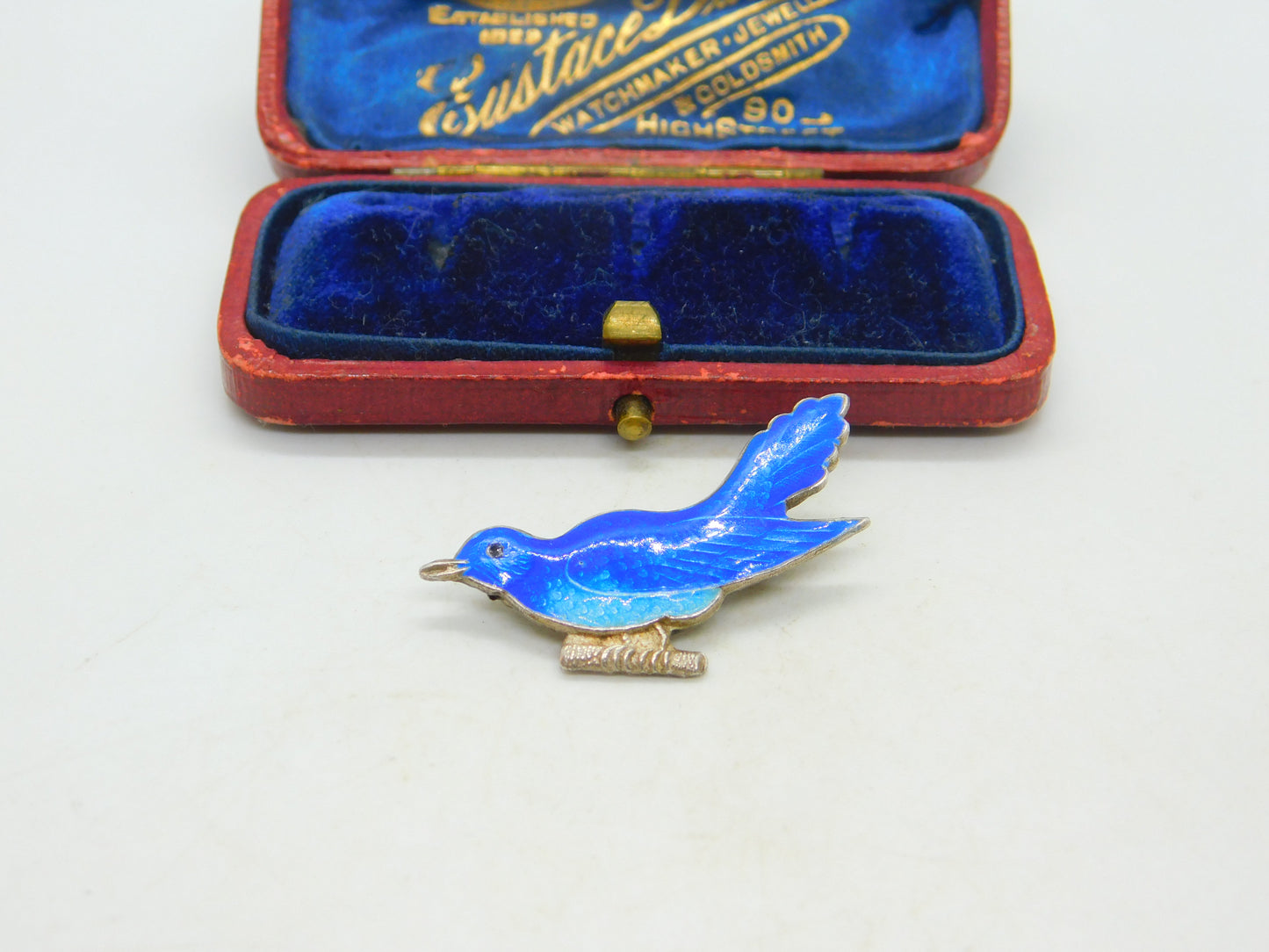 Sterling Silver & Blue Enamel Swallow Sweetheart Brooch Antique c1920 Art Deco